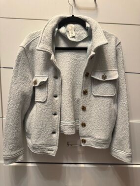 Joie Light Gray Wool Blend Button-Up Jacket Cropped